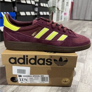 Adidas Men's Burgundy and Lime Handball Spezial Sneakers